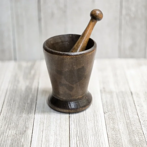 Vintage Wooden Mortar and Pestle Set Collectible Kitchen Decor - Picture 1 of 9